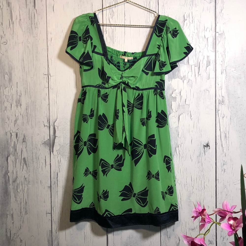 Nanette Lepore Bow Print Silk Baby Doll Dress Sz 8